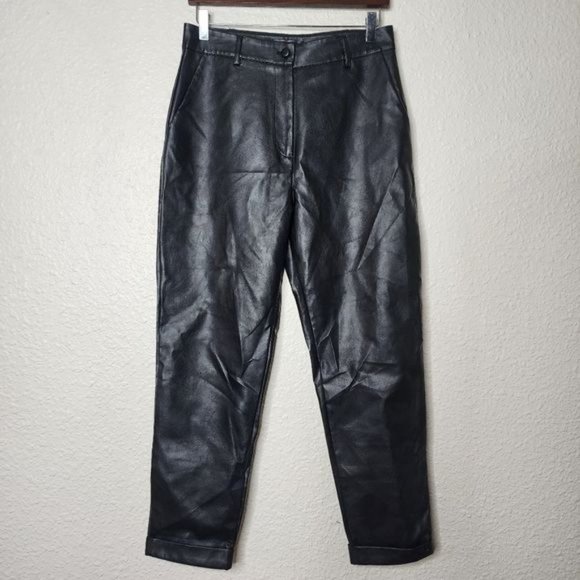 Missguided Pants - Misguided Faux Leather Rolled Hem Pants in Black Women's Size 8 Vegan Leather